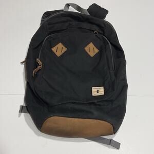 Cotopaxi Daypack Backpack Black Canvas with Suede Brown Leather Bottom Zippered